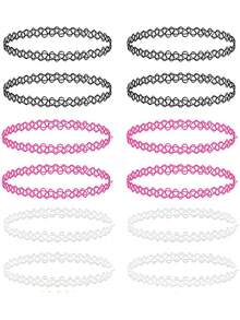 12pcs Women Braided Fishing Line Tattoo Vintage Choker Necklace Set - Multicolor - View 3