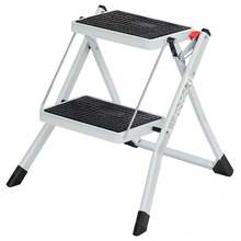 Scaletta a 2 Gradini, Scala Pieghevole, Gradini di 20 cm Coperti con Gomma Antiscivolo, con Manico, Capacità di Carico di 150 kg, in Acciaio,Bianco - Bianco - Visualizzare 7