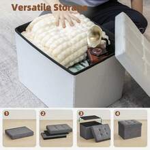 Foldable Storage Ottoman Furniture Bench - Slim Footprint High Density Foam Seat Stool With Breathable Tech Fabric, Multi-Functional Footrest For Entryway Shoe Changing, Living Room Bedroom Compact Furniture Storage - White - View 3