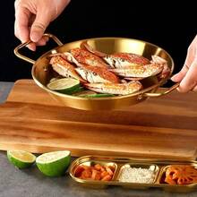 韩式金色火锅和面条锅 - 不锈钢，多用途汤和海鲜烹饪锅，适合家庭和露营，兼容电磁炉，露营炊具 | 韩式锅具设计 | 耐用炊具，家庭晚餐用品，派对用品
