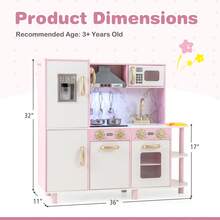 Kids Kitchen Playset W/ Apron Stoves Hood Oven Ice Maker Microwave Telephone - Pink - View 3