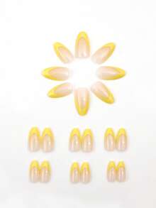 30片/套 短款杏仁黄色法式时尚全覆盖美甲贴纸，压敏设计，适合美甲、办公、派对和日常佩戴。全覆盖美甲贴纸+1瓶甲油胶+1把指甲锉，装饰您的指甲，提升您的时尚品味。美甲用品 - 彩色 - 查看 3