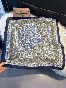 1 件女士仿丝佩斯利花卉印花波西米亚风格头巾，春夏必备，时尚百搭小围巾，适合日常装饰 - 藍白色 - 查看 2