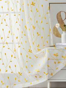 1 Stück bestickter transparenter Vorhang, weicher transparenter Vorhang, perforierter transparenter Vorhang, ösenförmiger transparenter Vorhang, halbtransparenter, filternder Vorhang, geeignet für Zuhause oder Büro, einfarbiger Vorhang im Landhausstil für Wohnzimmer, Schlafzimmer, Balkon, Heimdekoration