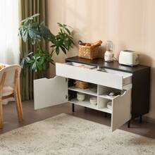 Mobiletto di archiviazione da 120 cm con cassetti scanalati, design bianco e nero, ripiani regolabili, 2 ante, credenza-buffet, organizer per cucina, soggiorno, sala da pranzo
