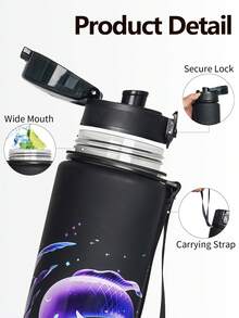 1pc 1000ml/32oz 12 Zodiac Pattern Plastic Drinking Cup, 12 Patterns Available, With Handle Strap For Easy Carrying, Leak-Proof Lid Design, Suitable For Outdoor Sports, Camping, Cycling, Great Gift Choice - Multicolor - View 6