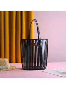 沙滩包防水大号透明 PVC 手提袋化妆品购物袋果冻袋礼品袋透明单肩手提购物袋，派对袋婚礼生日派对礼品袋工艺手提袋派对礼品生日装饰派对礼品装饰婚礼装饰派对用品时尚透明防水袋