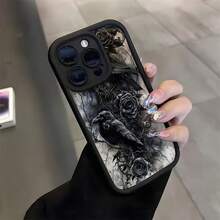 Funda de Teléfono con Patrón de Cuervo y Rosa Negra de Estilo Oscuro Creativo para 16 Pro Max/16 Plus/16 Pro/16/15 Pro Max/15 Plus/15 Pro/15/14 Pro Max/14 Plus/14 Pro/14/13 Pro Max/13 Pro/13/12 Pro Max/12 Pro/12/11 Pro Max/11 Pro/11/XS Max/XR/X/Plus/TPU a Prueba de Golpes y Resistente a la Suciedad Funda Protectora Suave - Colores mixtos - Ver 2