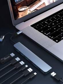 2-In-7 Splitter 7-In-1 Docking Station, Type-C Hub 7-In-1 Docking Station, USB Expansion Hub And Splitter For Laptops And Tablets