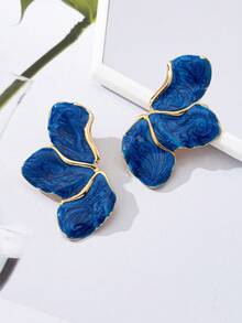 1 对优雅独特百搭油滴花耳钉，适合女性派对、活动和场合 - 藍色 - 查看 1
