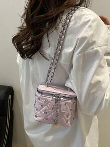 2026新款小众高品质化妆盒，迷你口红包，女士迷你时尚手提包/单肩包，闪亮盒式手拿包 - 粉色 - 查看 4