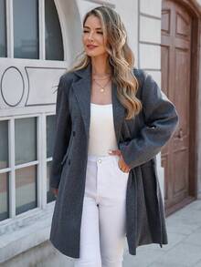 Damen Herbst/Winter Neue einfarbige imitierte geknöpfte verknotete Taschen Dicker Lässig Reise Urlaub Herbst/Winter Oberbekleidung