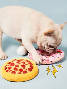 PETSIN Plush Dog Toys Doughnut Pizza Shape Pet Squeaky Toys For Small Large Dogs Cleaning Teeth Puppy Chew Sound Toys Pet Supplies - Multicolor - View 2