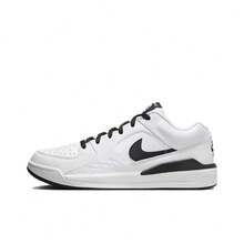 Nike Jordan Stadium 90 织物合成皮革圆头系带低帮休闲鞋，男款，白色和黑色 - 白黑 - 查看 1