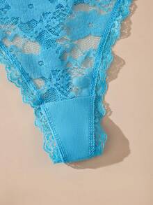 4 件装女士性感蕾丝丁字裤，纯色蝴蝶结，柔软亲肤女士内衣 - 彩色 - 查看 11