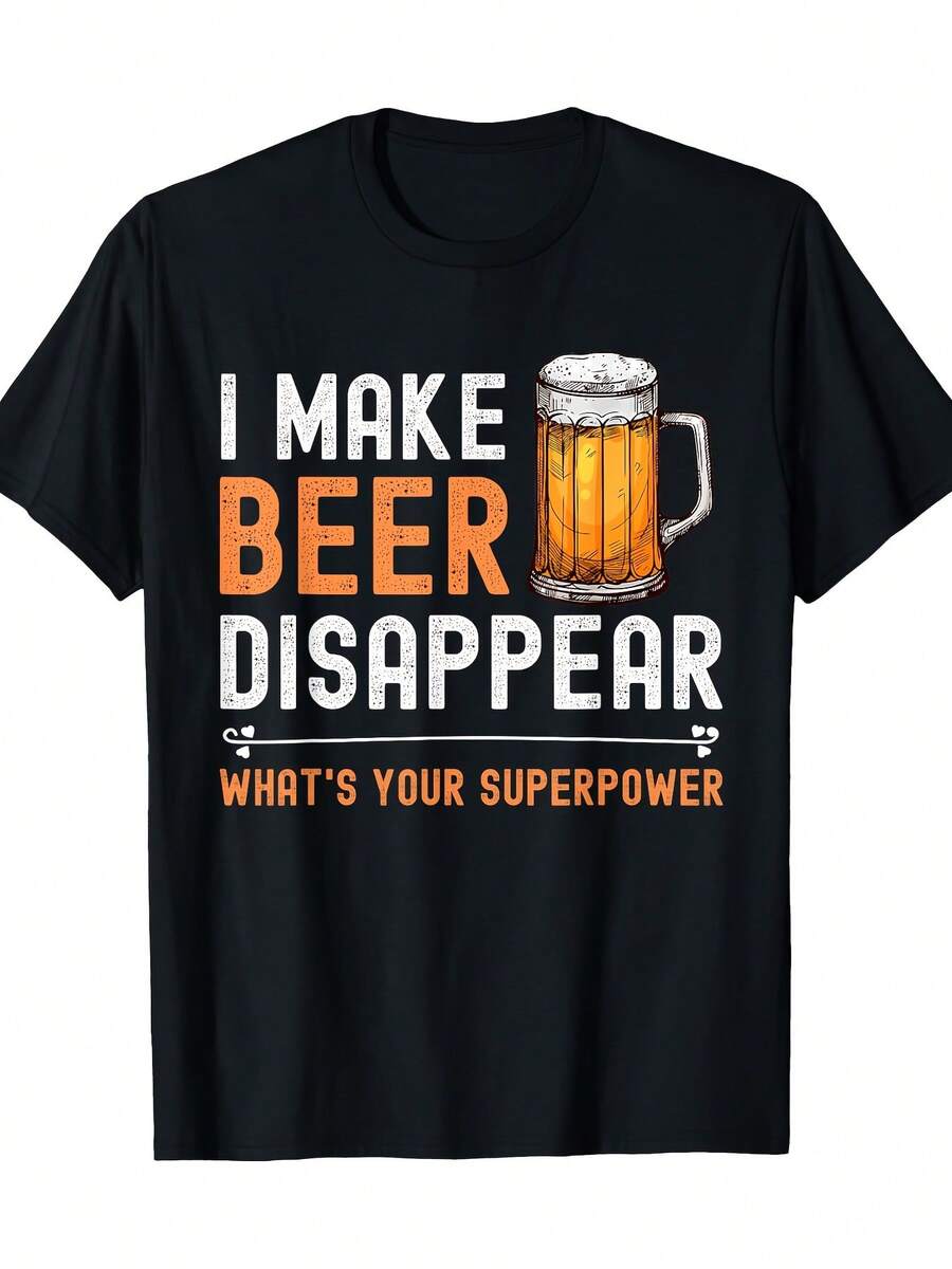 Camiseta divertida de beber "Hago desaparecer la cerveza, ¿cuál es tu superpoder?" - 220g - Negro - Ver 1
