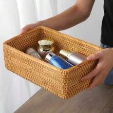 1件/3件藤条储物篮，零食水果收纳盒，柳条篮，浴室托盘，编织矩形面包篮，家用书桌柜台收纳装饰篮 - 長方形藤編籃 - 查看 11