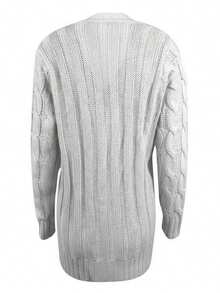 Women Long Sleeve Knit Cardigans Button Closure Solid Fall Casual Sweater Jacket With Pockets - Light Grey - View 5