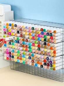 1 件美术马克笔收纳架，马克笔收纳盒桌面水彩笔隔层收纳架，简约风透明长方形收纳盒储物盒，可存放 72 支马克笔，适用于办公室/教室/学校/卧室/书桌，送回学校的礼物。