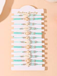 12pcs/Set Starfish, Shell, Sea Turtle Braided Bracelets, Travel & Holiday Accessories For Women - Blue - View 14