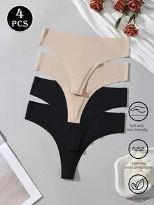 4-Pack Of Premium Women's Seamless Thongs - Invisible Nylon Stretch Briefs, Black + Skin Color Combination, Sizes XS-L Available, Perfect For Everyday Comfort And Style, Everyday Comfort Women's Panties Elastic Material - 彩色 - 查看 9