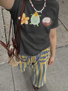 Magliette casual e morbide da donna con stampe floreali, frutta, cocco, animali, tartarughe, girocollo, maniche corte, adatte come regalo di compleanno per la primavera e l'estate