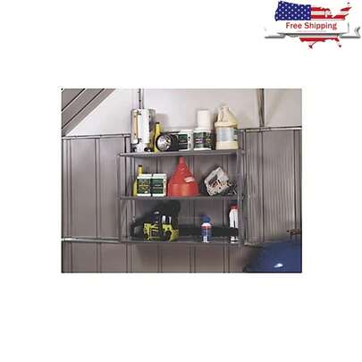 Three Tier Shelf Kit Storage Sheds Adjustable Galvanized Steel Shelves Wall Mount Outdoor Use Holds 85 Lbs Each Shelf