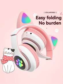 Cat Ear RGB Wireless Gaming Headset Wireless 5.3, 40H Playtime, Adorable Foldable Headphones, LED - Equipped Wireless Headphones, Wireless High Fidelity Sound Quality, Can Play For A Long Time, Cat Ear RGB Headphones For Kids, Foldable Christmas Halloween Gift With LED Lights