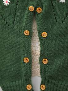 Baby Mädchen Lässig Langarm Gestrickter Jumpsuit mit Stickerei, Herbst/Winter - Grün - Übersicht 6