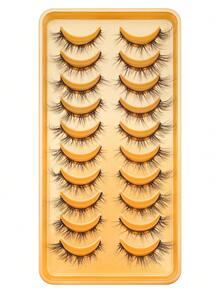 10 pares de pestañas postizas de marta negra falsa, tallos negros delgados y suaves, efecto de extensión de cola de ojo, pestañas de ojo de gato, pestañas postizas esponjosas y naturales, rizado 3D, herramientas de maquillaje de extensión de pestañas postizas dramáticas y completas para principiantes, agrandar los ojos de forma natural, adecuadas para el trabajo, fiestas, citas y festivales, reutilizables