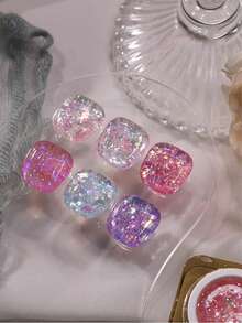 6件/套 2026新款 15毫升容量 情人节礼物 夏季梦幻婚礼蕾丝亮片超亮细闪糖果冰透明不对称闪片玻璃纸凝胶指甲油，季节性星光闪片持久亮泽美甲 - 彩色 - 查看 4