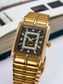 1pc Fashionable Casual Square Quartz Watch For Men - Gold - View 4