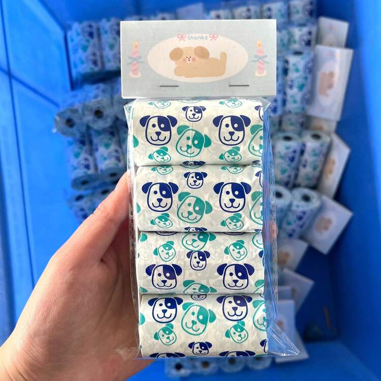 4卷80个加厚狗狗便便袋带香味，加厚可爱狗狗便便袋，便便袋，粪便拾取袋，柠檬香味多种颜色可爱组合，适用于清理各种宠物粪便，便捷的宠物清洁用品 - 藍白色 - 查看 10
