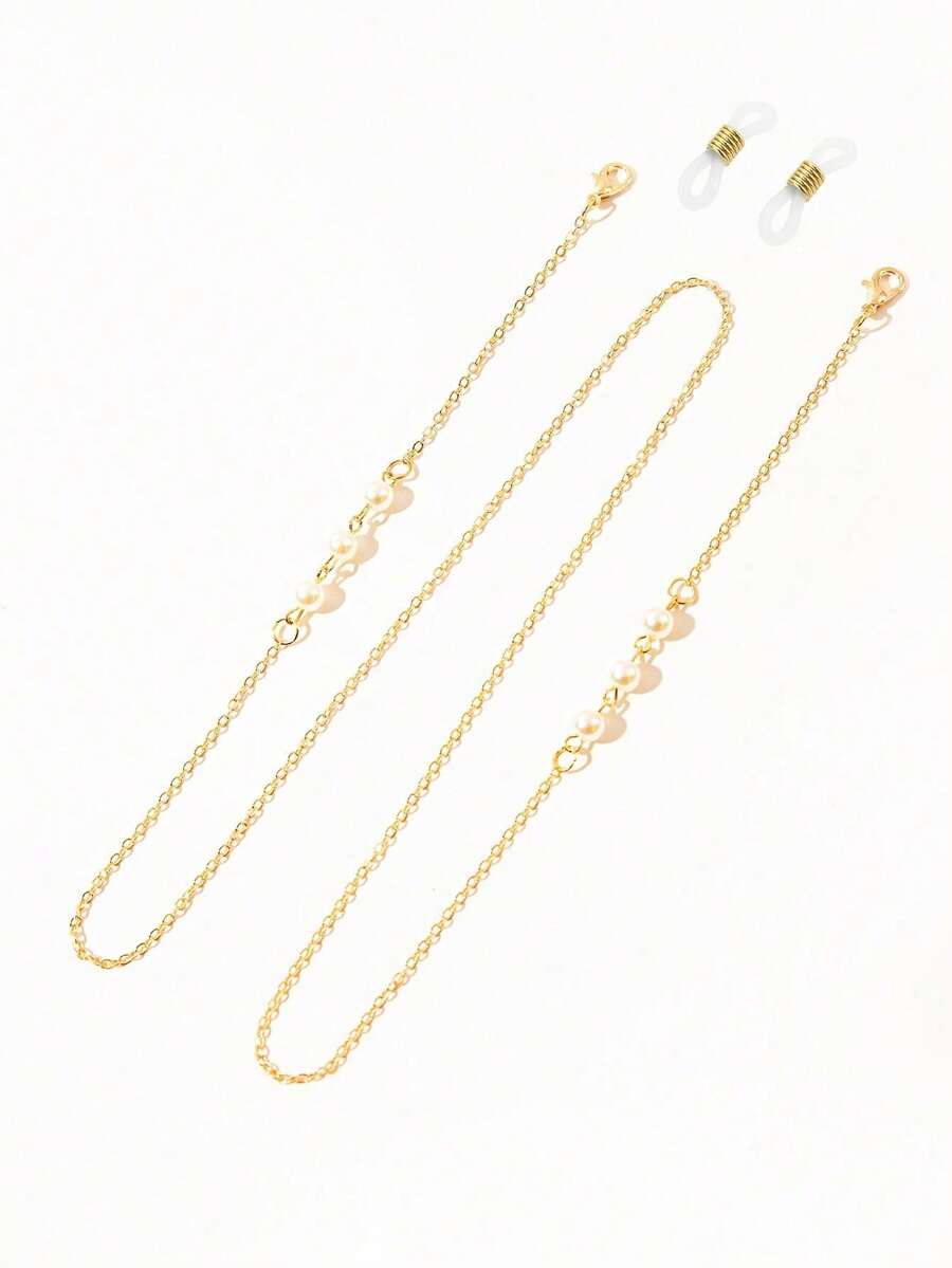 1 chiếc dây đeo kính mắt bằng kim loại giả ngọc trai tối giản, thanh lịch, phụ kiện du lịch thiết yếu cho nữ, dây đeo kính chống trượt, dây đeo kính đọc sách. - Nhiều màu - Xem 1