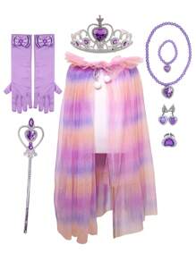 1 套心形皇冠头饰、披风、权杖、手套、项链、手镯、戒指、耳环服装配饰