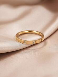 1pc Stainless Steel Rhinestone Embellished Minimalist Design High-End Fashion Ring For Women - Ring - View 3