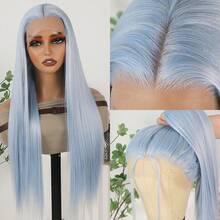 13X4 Free Part Blue Lace Front Wigs 26 Inch Pre Plucked Long Straight Hair Wigs Glueless Soft Light Blue Colored Wigs Heat Resistant Long Blue Straight Synthetic Lace Front Wigs For Fashion Women For Daily Christmas Party Cosplay Use - 霧霾藍 - 查看 5
