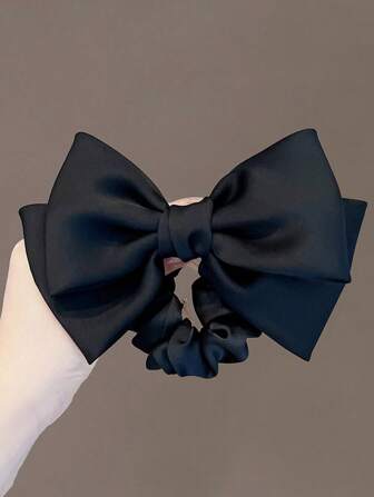 1pc Black Double-Layer Bow Scrunchie, Fashionable & Versatile, Washing Face, Hair Accessories ,Hair Ties Ponytail