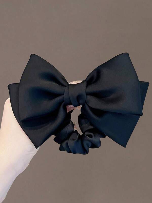 1pc Black Double-Layer Bow Scrunchie, Fashionable & Versatile, Washing Face, Hair Accessories ,Hair Ties