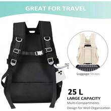 Kawaii Backpack For Teen Girls, Cute Aesthetic High Middle School College Bookbag With Accessories, Beige - Dark Black - 查看 6