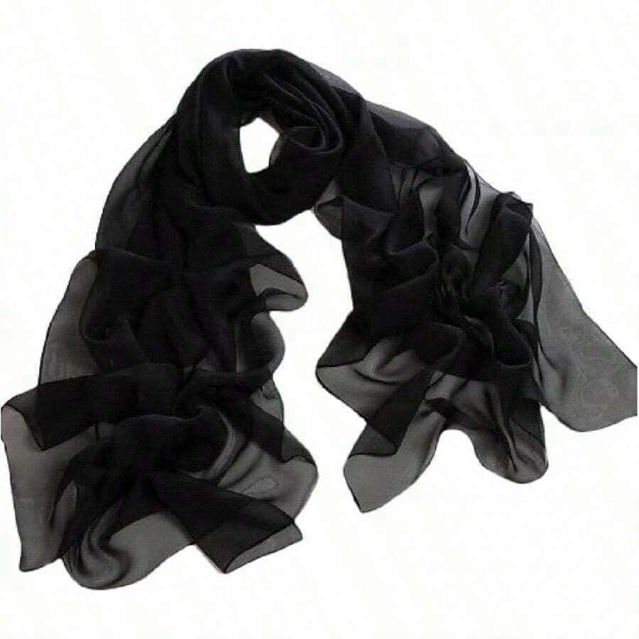 ™ Fashionable Soft Chiffon Scarfhalloween - 純色/黑色 - 查看 1