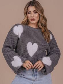 Heart Blouse With Fur Knit Wool Fang Puff Sleeve Women's Oversize Winter Cold Laffy Knit - 以白色為首 - 查看 1