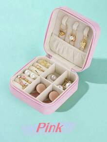 Double Layer Large Capacity Jewelry Box, PU Leather Jewelry Storage Box, Home Jewelry Storage Box, Jewelry Display Box, Solid Color Rectangular Jewelry Storage Box, Dressing Table Jewelry Storage Box, Stackable Storage Box, Keychain Jewelry Box With Removable Tray, Multifunctional Storage For Earrings, Bracelets, Rings, Necklaces, Bedroom Storage Essentials, Back To School Season Essentials, Mom Gifts, Birthday Gifts, Holiday Gifts