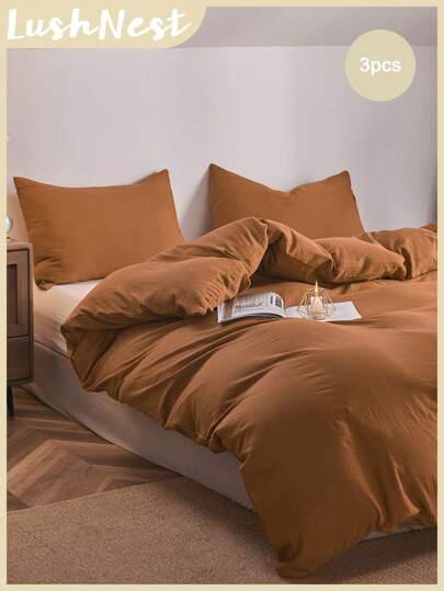 3pcs Plain Burnt Orange Duvet Cover Set, Rust Terracotta Caramel Solid Color Bedding Set, 100% Soft Microfiber, All-Season Use, Bedroom Decor, School Dorm Essentials, Cozy Aesthetic