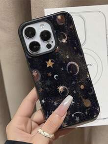 月元素时尚真皮手机壳，单件装，星月图案，防水防摔防滑，软皮材质，兼容苹果手机，国际版，非国内版，春季礼物，周年纪念日佳品 - 彩色 - 查看 4