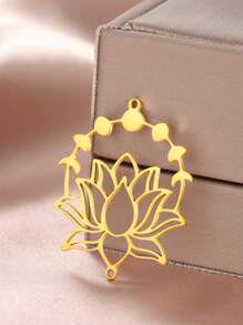 1 pieza Colgante de flor de loto, luna y enredadera de acero inoxidable creativo, accesorio de patrón botánico hecho a mano para collar, llavero, colgante de bolso