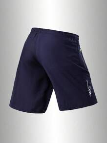 Men's Sporty And Casual Loose Quick-Drying Shorts, With Reflective Strip Design, Pocket, Zipper And Drawstring At The Waist, Suitable For Fitness, Running And Outdoor Activities - Navy Blue - View 6