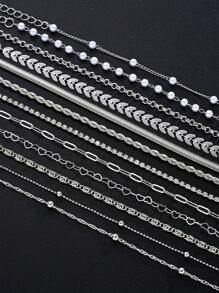 16/12pcs Set Minimalist Heart Faux Pearl Rhinestone Snake Chain Bracelet Set For Women, Suitable For Date, Vacation, Gift, Daily Matching, Party Outfit