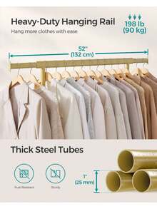 Clothes Rack On Wheels, Heavy Duty Clothes Rail, With Extendable Hanging Rail, 90 Kg Load Capacity, Easy Assembly, Portable, Pale Gold - Gold - View 3