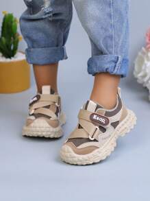 1 Pair All-Season Kids' Sports Shoes, Hook And Loop Design For Easy On/Off, Children Can Wear Them Independently, Thick Sole With Clear Tread For Stable Walking And Agile Running